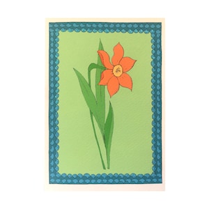 Biglietto d'arte fatto a mano con narciso arancione per ogni occasione, biglietto di compleanno floreale Narciso per lei, biglietto per la festa della mamma, biglietto di Pasqua, biglietto di simpatia