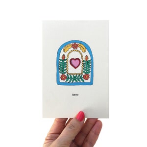 Mexican Milagros Frame Heart Valentines Card, Mexican Heart Amor Birthday Card