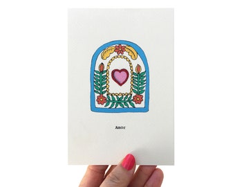 Mexikanische Milagros-Rahmen-Herz-Valentinsgruß-Karte, mexikanische Herz-Amor-Geburtstagskarte