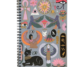 Ancient Egypt A5 Notepad, Egyptian Gods and Symbols 100 Page Spiral Bound Notepad, lined thick pages notebook, Birthday or Christmas Gift