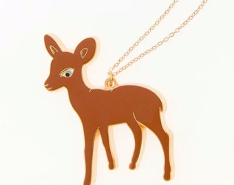 Bambi Deer Necklace: Enamel Woodland Animal Pendant