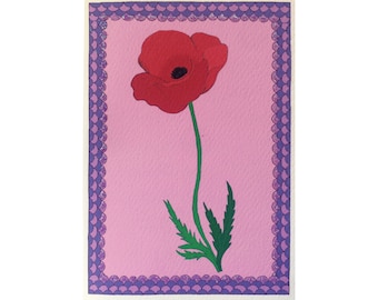 Red Poppy Handmade Card For Any Occasion, Birthday Card For Her, Mother's Day Card, Floral Anniversary Card, Poppy Sympathy Card