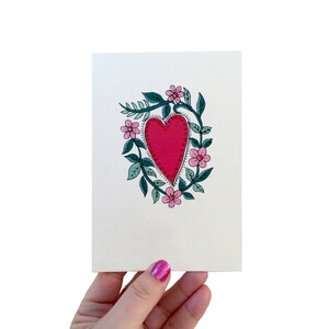 Hart met Vines Valentines Card, handgemaakte kaart voor Moederdag of jubileum