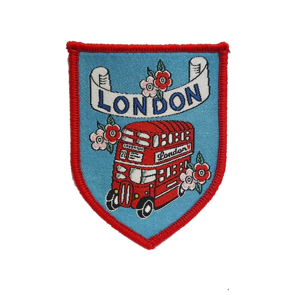 Écusson thermocollant de voyage Londres, écusson souvenir floral voyage en bus à Londres pour veste ou sac à dos