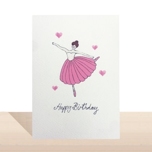 Ballerina Happy Birthday Card voor haar, kaart voor de verjaardag van een meisje, Love Hearts Ballet Dancer Card
