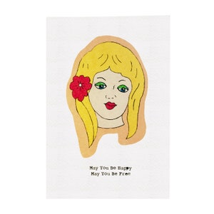 Moge je gelukkig zijn, mag je vrij zijn, Blonde Girl Galentines Card, Beste Vriend Verjaardagskaart, Echtscheiding Viering Kaart