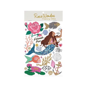 Little A6 Mermaid Temporary Tattoos, Birthday Gift or Party Favours, Kid&#39;s Fake Tattoos, Gold & Silver Foil Sea Theme Festival Tattoos