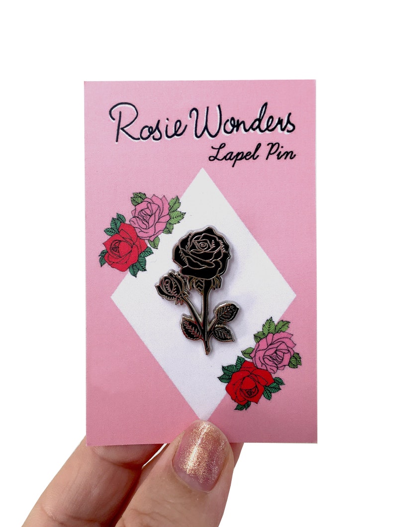 Black Rose Pin, Lapel Pin, Enamel Pin Silver and Black or Black and Gold Rose Pin, Birthday Gift image 5