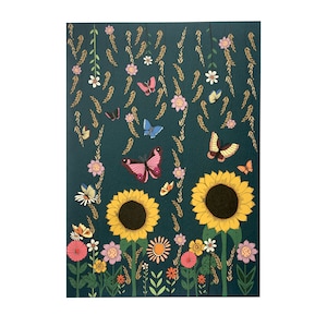 Sunflower A4 Notebook with 40 Plain Pages, Floral Butterfly Notepad, Drawing Book, Birthday Gift For Her, Mother&#39;s Day Gift