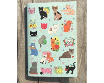 Cats Mini A6 Notebook, Pocket Cat Notebook, Small Notepad, Cute Cats Notebook For Purse or Bag, Birthday Gift, Stocking Filler