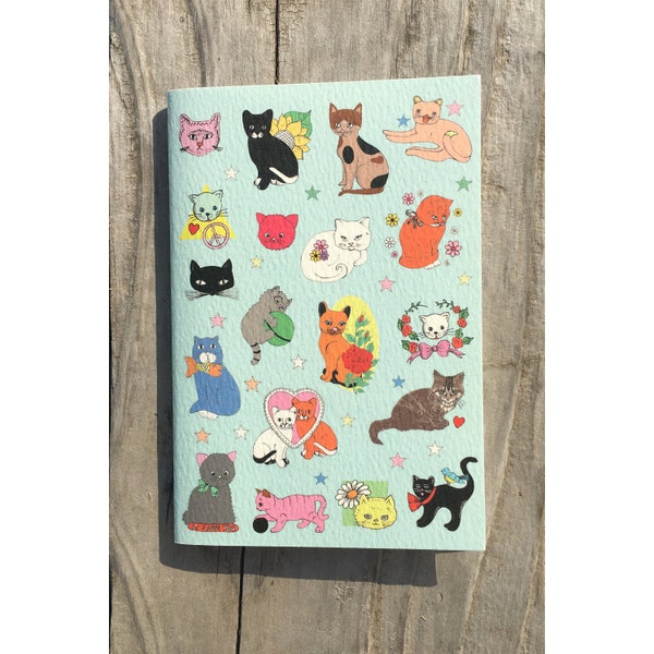 Katten Mini A6 Notebook, Pocket Cat Notebook, Klein Kladblok, Cute Cats Notebook voor portemonnee of tas, Verjaardagscadeau, Kousvuller