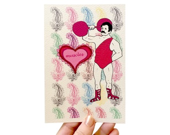 Tarjeta de San Valentín de hombre musculoso victoriano, divertida tarjeta de San Valentín de levantador de pesas kitsch para él
