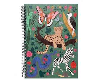 Green Jungle Leopard A5 Notepad, Flora and Fauna 100 Page Spiral Bound Notepad, lined thick pages notebook, Birthday Gift