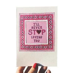 I'll Never Stop Loving You Valentijnsdagkaart, handgemaakte glitterkaart voor Valentijnsdag of jubileum