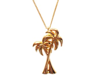 Collar con colgante de palmera dorada, colgante tropical, regalo de cumpleaños o San Valentín para ella.
