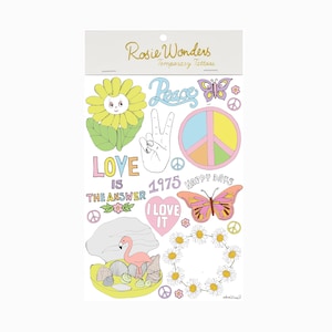 70s Inspired Peace & Love Temporary Tattoos, Daisy Chain Tattoo, Peace Sign Tattoo, Teen Birthday Gift, Gift for Her