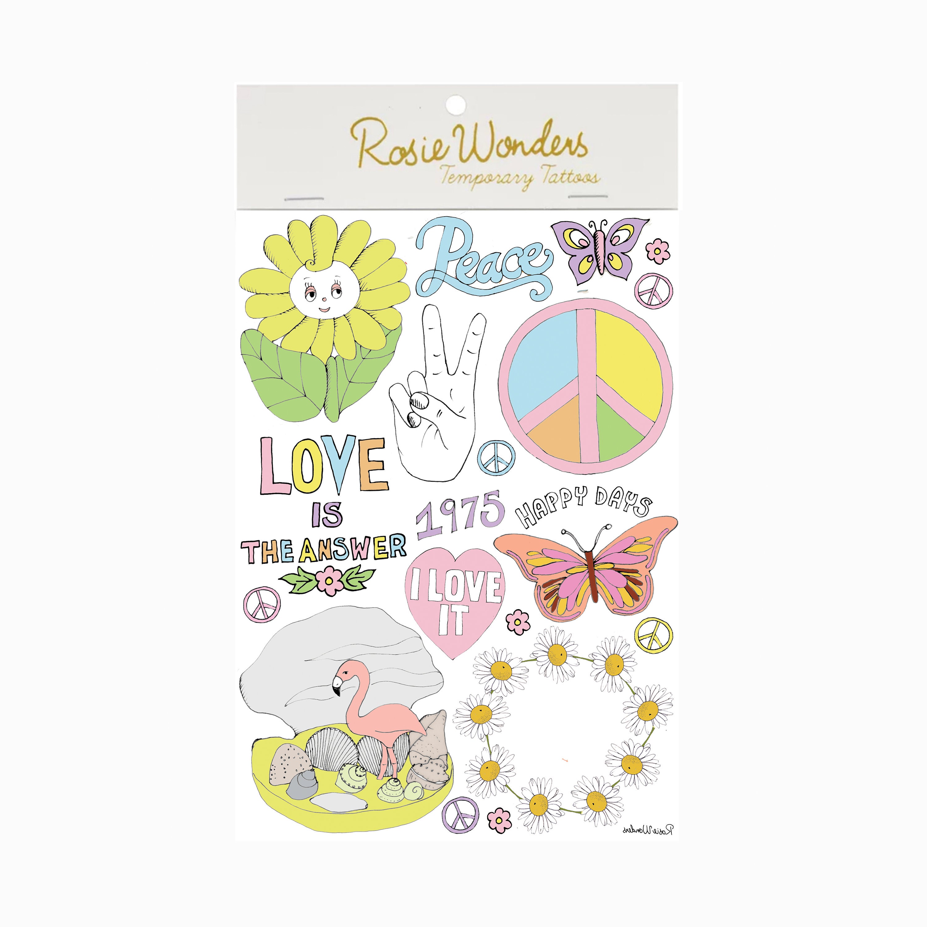 70s Inspired Peace & Love Temporary Tattoos Daisy Chain - Etsy