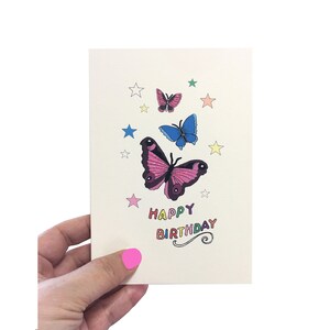 Schmetterlinge Glitzer Verschönerte Geburtstagskarte, Bunter Schmetterling und Sterne Handgemachte Happy Birthday Karte für Sie