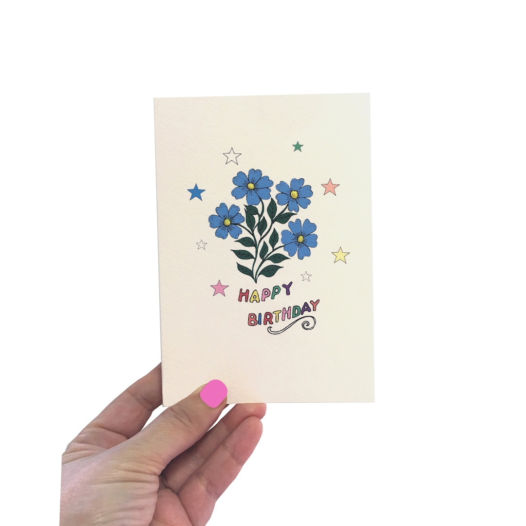 Blue Flowers Handmade Birthday Card, Glitter Embellished Floral Card - Etsy