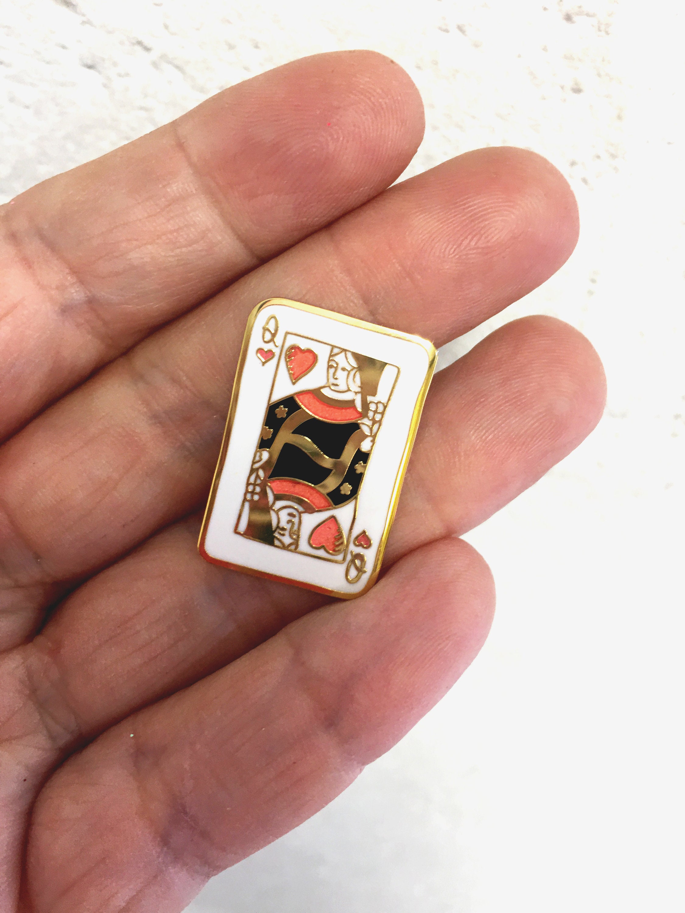 Vintage Enamel Realistic Playing Card Button King of Hearts 