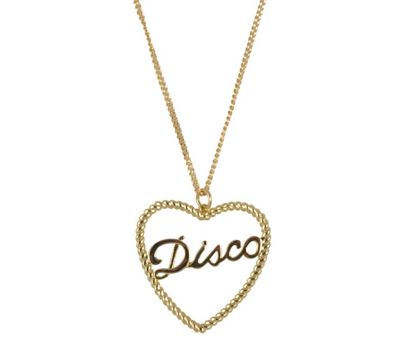 Gold Disco Rope Necklace, Cute 70's Theme Pendant Necklace, Heart Necklace Birthday or Valentines Gift image 1