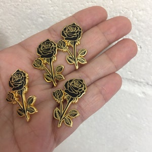 Black Rose Pin, Lapel Pin, Enamel Pin Silver and Black or Black and Gold Rose Pin, Birthday Gift image 3