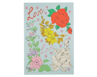 Roses Mini A6 Notebook with Plain Pages, Pocket Floral Notebook For Purse or Bag, Valentines Gift For Her
