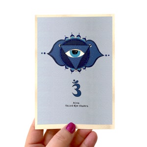 Drittes Auge Chakra Grußkarte, Set aus sieben Chakra Karten, spirituelle Meditation und Yoga Geburtstagskarte