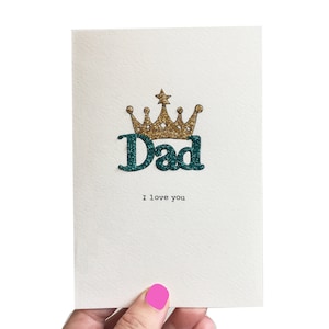 Biglietto speciale per la festa del papà, corona glitterata a scelta di colori e parole Biglietto maestoso fatto a mano per papà o patrigno