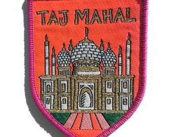 Taj Mahal Iron on Travel Patch, Fluorescent & Gold Indian Taj Mahal Iron-on Patch, Stocking filler, India Travel Souvenir, Birthday Gift