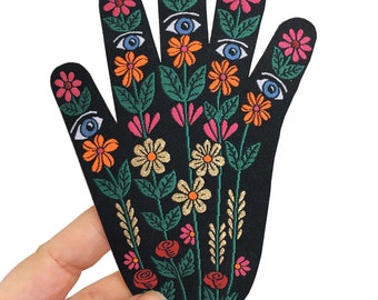 Mexican Floral Hand Iron-on Patch, Spiritual Eye Hand Patch, Hamsa Hand Patch, Spiritual Birthday Gift