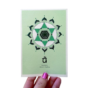 Hartchakra wenskaart, set van zeven chakrakaarten, spirituele meditatie en yoga verjaardagskaart