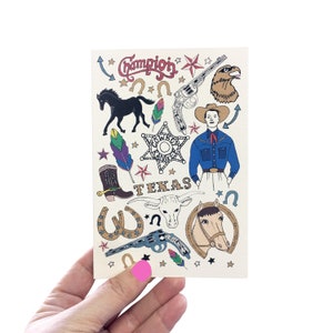 Western Cowboy Rodeo Karte, illustrierte Geburtstagskarte für Ihn, Pferdefarm Tattoo-Karte