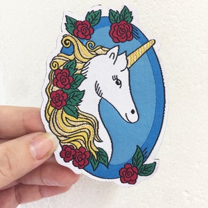 Unicorn Iron on Patch, Golden Haired Unicorn, Magical Unicorn Patch, Disney Style Unicorn Patch, Patch for Jacket, Child&#39;s Birthday Gift