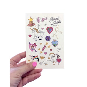 Biglietto di buona fortuna, Biglietto di compleanno illustrato con unicorni e arcobaleni, Biglietto per bambino, Biglietto per nascita