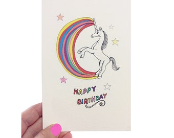 Rainbow Unicorn Glitter Embellished Handmade Birthday Card, Happy Birthday Card For Her