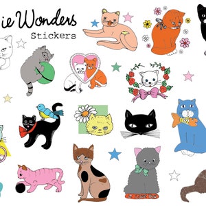 Süße Katzen A5 Stickerbogen, illustrierte Papieraufkleber, Nachhaltige Gastgeschenke, Kindergeburtstagsgeschenk
