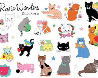 Foglio di adesivi Cute Cats A5, adesivi di carta illustrati, bomboniere sostenibili, regalo di compleanno per bambini