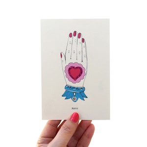 Mexican Hand Card, Amor Mexican Milagros Handmade Glitter Embellished Valentines Card