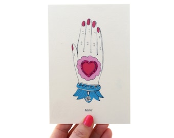 Mexikanische Handkarte, Amor Mexikanische Milagros Handgemachte Glitzer Verschönerte Valentinskarte