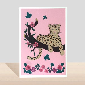 Hübsche Leopard-Blumenkarte, handgemachte Karte für jeden Anlass, Geburtstagskarte für sie