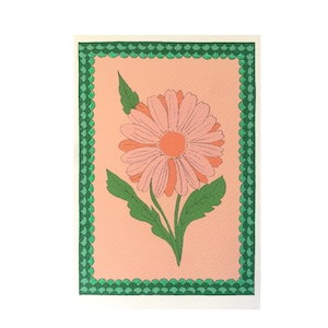 Oranje bloem handgemaakte kaart voor elke gelegenheid, verjaardagskaart voor haar, moederdagkaart, bloemenjubileumkaart