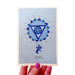 Tarjeta de felicitación de chakra de la garganta, juego de siete tarjetas de chakra, meditación espiritual y tarjeta de cumpleaños de yoga