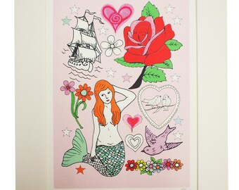 Mermaid Hand Decorated A4 Print