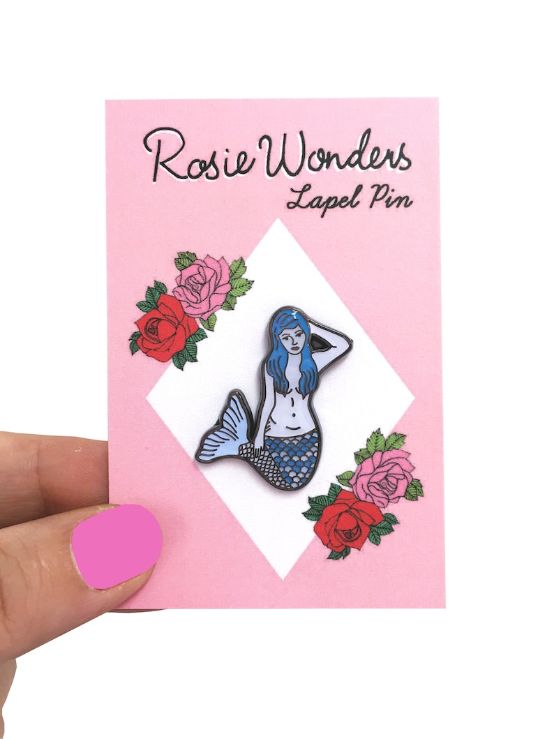 Mermaid Pin Fantasy Enamel Pin Blue Haired Mermaid Hard Etsy