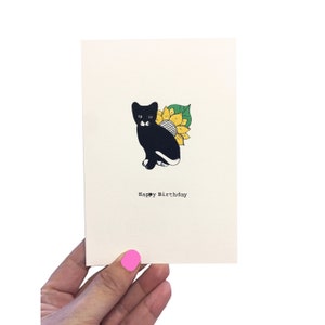 Carte d'anniversaire chat noir pour un amoureux des chats, carte chat porte-bonheur fait main