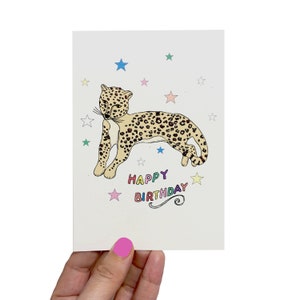 Leopard Geburtstagskarte, bunte handgemachte Karte, illustrierte Leopard Geburtstagskarte, A6 Wandkunst, Karte für einen Freund