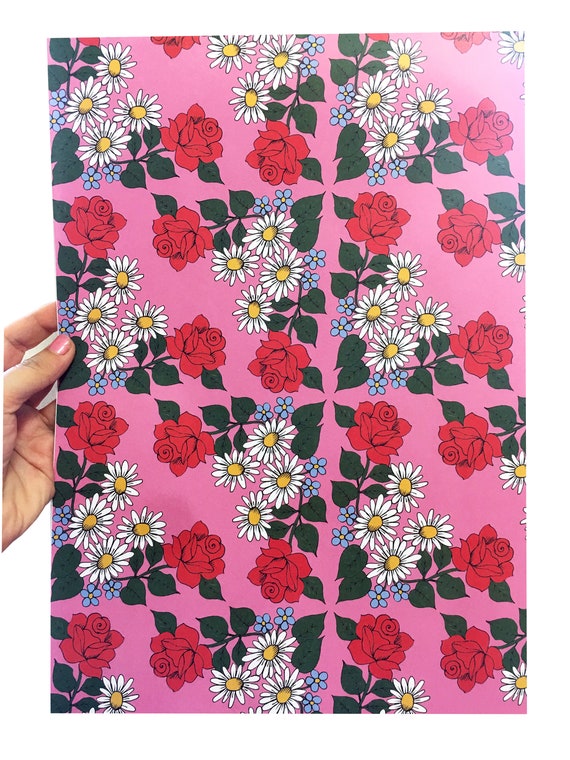 Rose Wrapping Paper Rose Gift Wrap Gift Wrap Wrapping Paper Floral Wrapping  Sheets Roses Pattern Wrapping Unique 