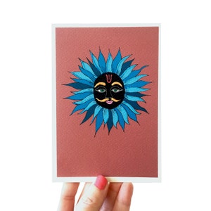 Cartão de deus do sol hindu, cartão de deus hindu surya, cartão de felicitações indiano, cartão de aniversário com glitter, cartão para um amigo, mini impressão artística