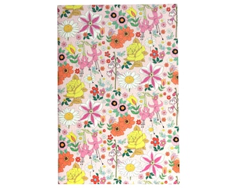 Floral Pattern Pocket Notebook, Pretty Pink and Yellow Flowers Small Patterned Notepad, Birthday Gift, Valentines Gift